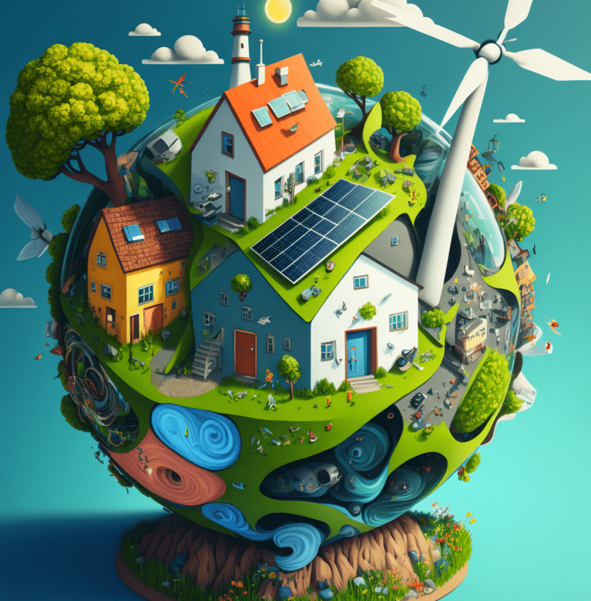 One world and different technologies concept